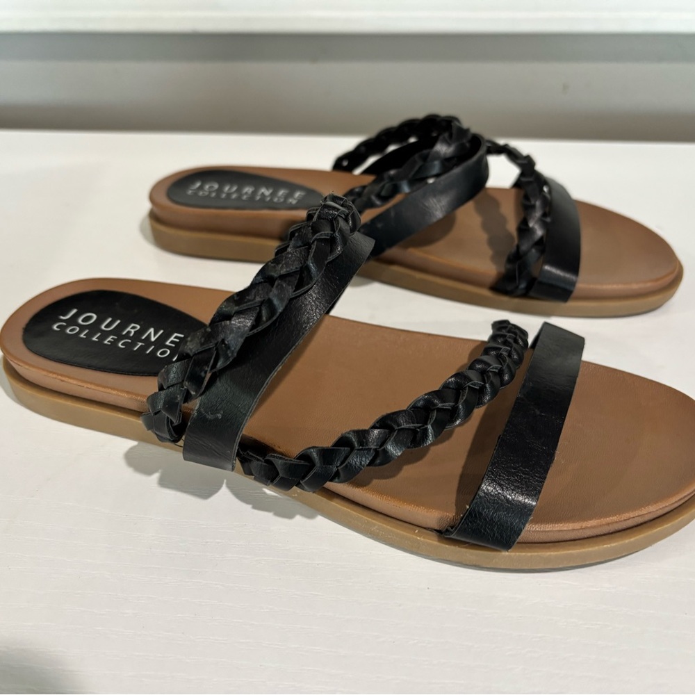 Journee Collection Black Braided Sandals